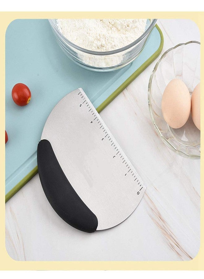 Trifecta Stainless Steel Dough Scraper Pizza Cutter, Flexible Silicone Scraper, Multi-Purpose Scraper with Measurement and Conversion Scale(Black) - Image 3